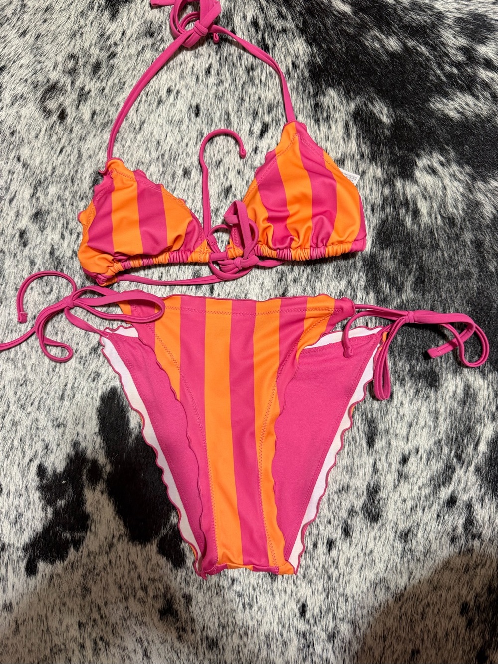 No Boundaries Pink & Orange Striped Tie-Side Bikini medium